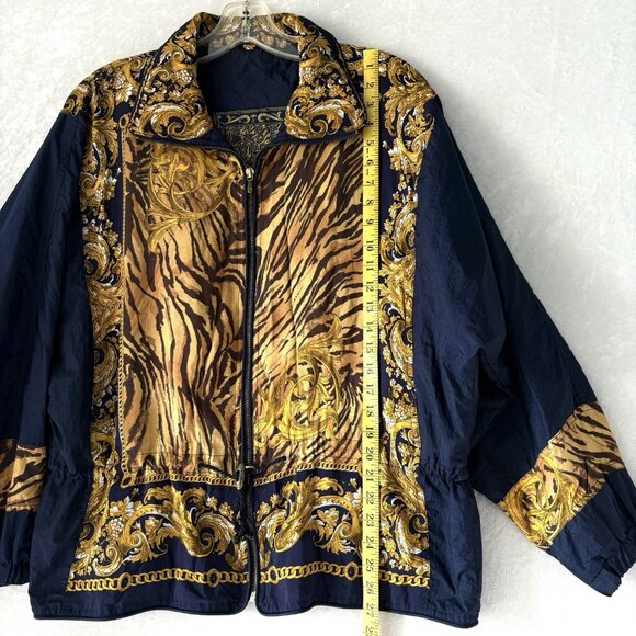 EAST WEST Womens M Vintage Windbreaker Jacket Blue Gold Drawstring Waist 80s 90s - Picture 9 of 13